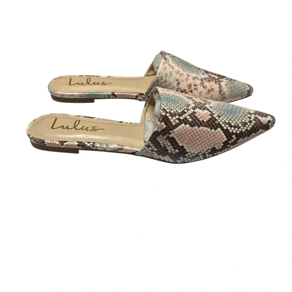 Lulus Lorena Blush Snake Animal Print Flat Slide Sandal Size 7 - Picture 2 of 5